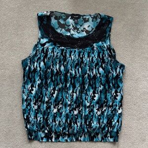 Alfani Teal and Black Patterned Women's Blouse